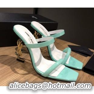 Popular Style Saint Laurent Mules Sandals in Patent Leather 10.5cm Heel Light Green 5052310