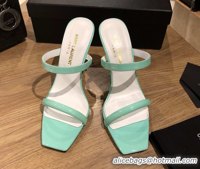 Popular Style Saint Laurent Mules Sandals in Patent Leather 10.5cm Heel Light Green 5052310