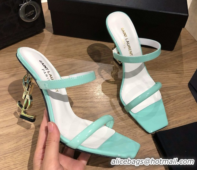 Popular Style Saint Laurent Mules Sandals in Patent Leather 10.5cm Heel Light Green 5052310