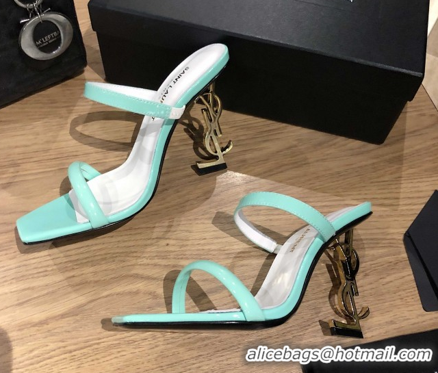 Popular Style Saint Laurent Mules Sandals in Patent Leather 10.5cm Heel Light Green 5052310