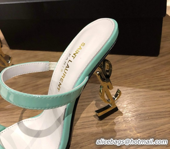 Popular Style Saint Laurent Mules Sandals in Patent Leather 10.5cm Heel Light Green 5052310