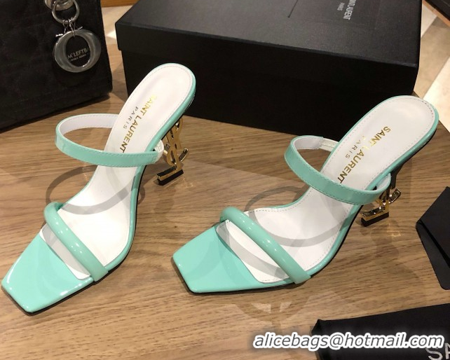 Popular Style Saint Laurent Mules Sandals in Patent Leather 10.5cm Heel Light Green 5052310