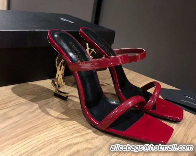 Shop Duplicate Saint Laurent Mules Sandals in Patent Leather 10.5cm Heel Burgundy 5052311