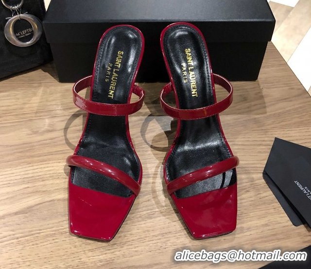 Shop Duplicate Saint Laurent Mules Sandals in Patent Leather 10.5cm Heel Burgundy 5052311
