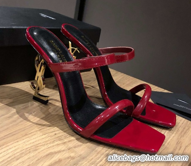 Shop Duplicate Saint Laurent Mules Sandals in Patent Leather 10.5cm Heel Burgundy 5052311