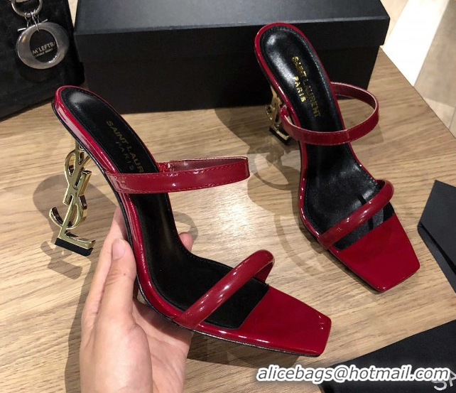 Shop Duplicate Saint Laurent Mules Sandals in Patent Leather 10.5cm Heel Burgundy 5052311