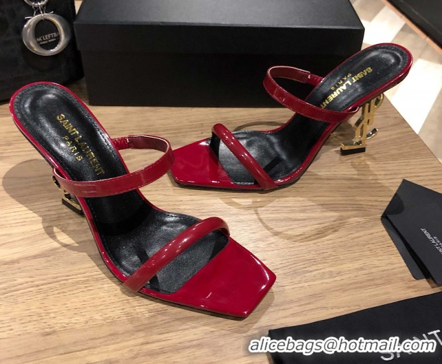 Shop Duplicate Saint Laurent Mules Sandals in Patent Leather 10.5cm Heel Burgundy 5052311