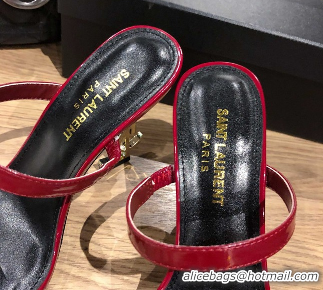 Shop Duplicate Saint Laurent Mules Sandals in Patent Leather 10.5cm Heel Burgundy 5052311