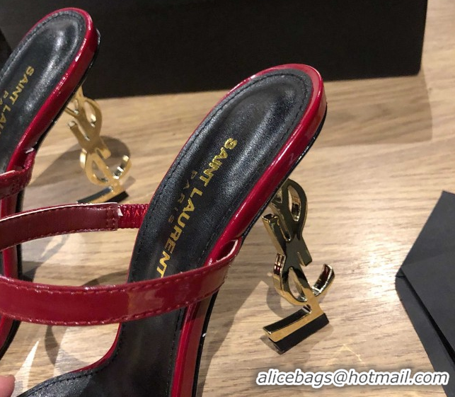 Shop Duplicate Saint Laurent Mules Sandals in Patent Leather 10.5cm Heel Burgundy 5052311