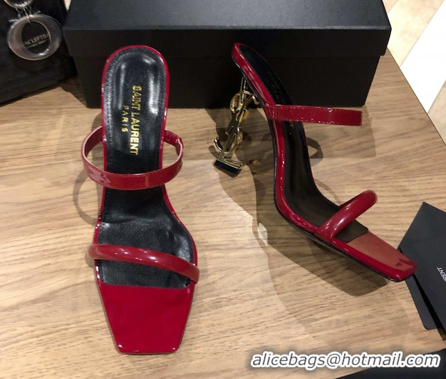 Shop Duplicate Saint Laurent Mules Sandals in Patent Leather 10.5cm Heel Burgundy 5052311