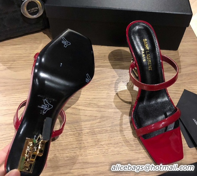 Shop Duplicate Saint Laurent Mules Sandals in Patent Leather 10.5cm Heel Burgundy 5052311