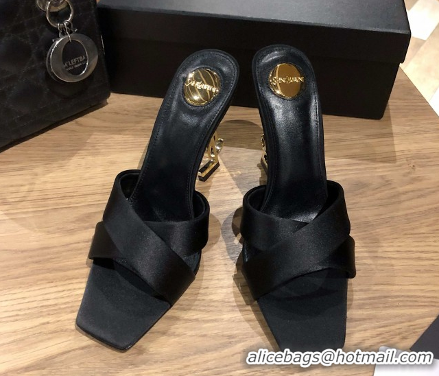 Good Looking Saint Laurent Ppyum Mules Sandals in Satin Crepe 10.5cm Heel Black 5052312