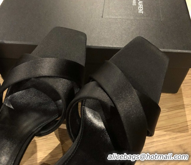 Good Looking Saint Laurent Ppyum Mules Sandals in Satin Crepe 10.5cm Heel Black 5052312