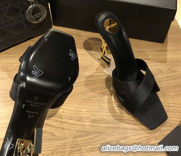 Good Looking Saint Laurent Ppyum Mules Sandals in Satin Crepe 10.5cm Heel Black 5052312