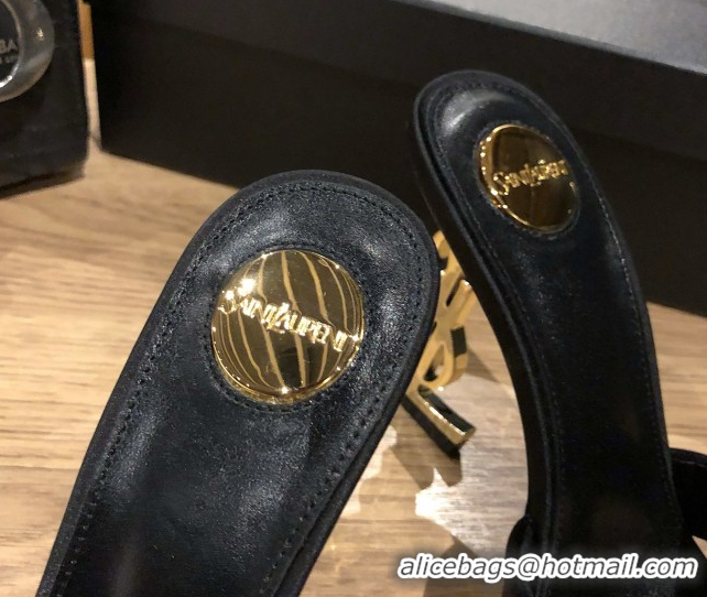 Good Looking Saint Laurent Ppyum Mules Sandals in Satin Crepe 10.5cm Heel Black 5052312