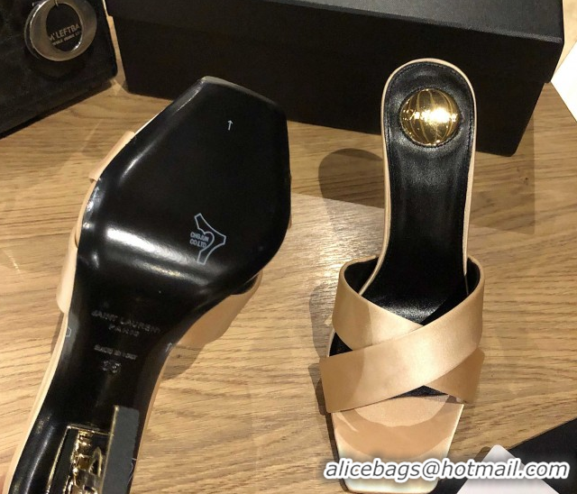 Classic Hot Saint Laurent Ppyum Mules Sandals in Satin Crepe 10.5cm Heel Beige 5052313