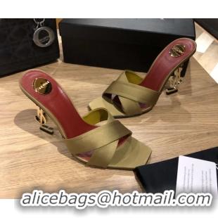 Top Design Saint Laurent Ppyum Mules Sandals in Satin Crepe 10.5cm Heel Green 5052314
