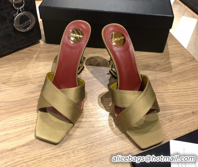 Top Design Saint Laurent Ppyum Mules Sandals in Satin Crepe 10.5cm Heel Green 5052314