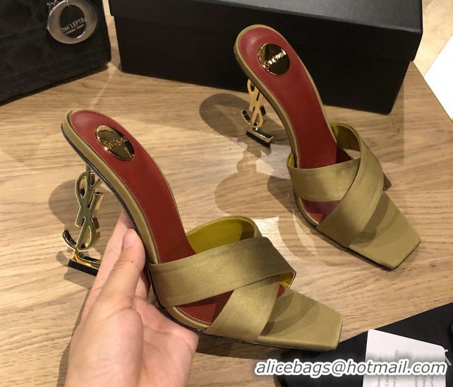 Top Design Saint Laurent Ppyum Mules Sandals in Satin Crepe 10.5cm Heel Green 5052314