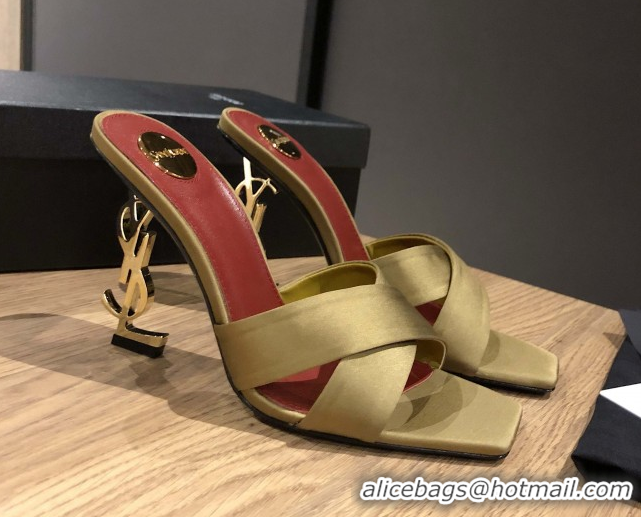 Top Design Saint Laurent Ppyum Mules Sandals in Satin Crepe 10.5cm Heel Green 5052314