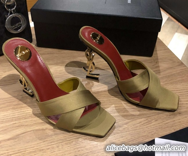 Top Design Saint Laurent Ppyum Mules Sandals in Satin Crepe 10.5cm Heel Green 5052314