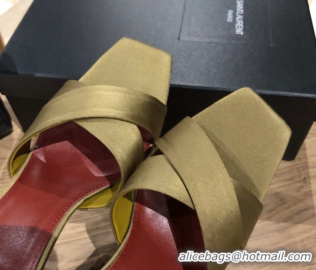 Top Design Saint Laurent Ppyum Mules Sandals in Satin Crepe 10.5cm Heel Green 5052314