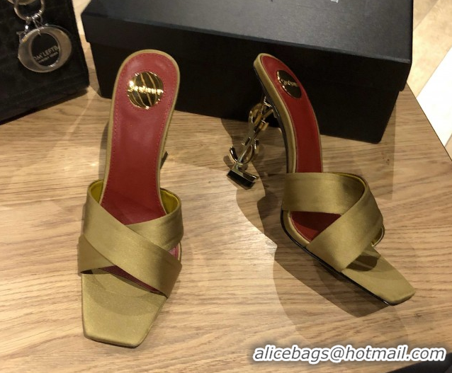 Top Design Saint Laurent Ppyum Mules Sandals in Satin Crepe 10.5cm Heel Green 5052314