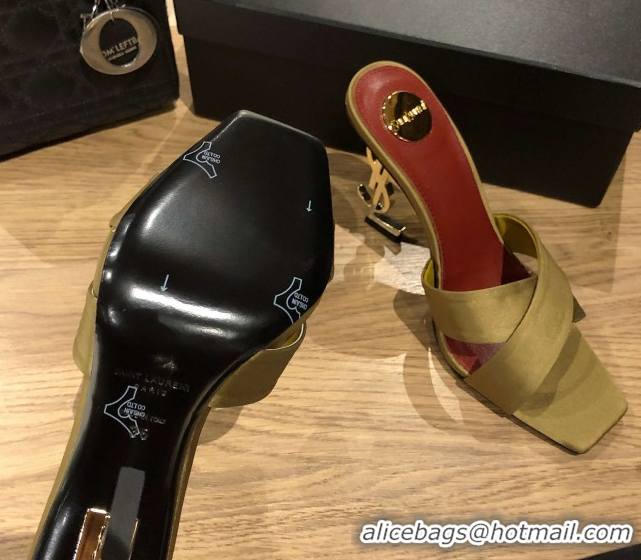 Top Design Saint Laurent Ppyum Mules Sandals in Satin Crepe 10.5cm Heel Green 5052314