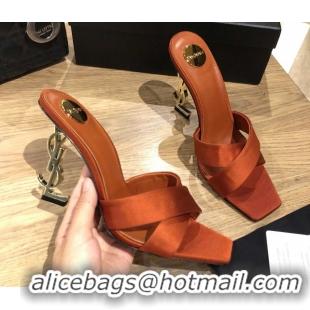 Cheap Price Saint Laurent Ppyum Mules Sandals in Satin Crepe 10.5cm Heel Brown 5052315