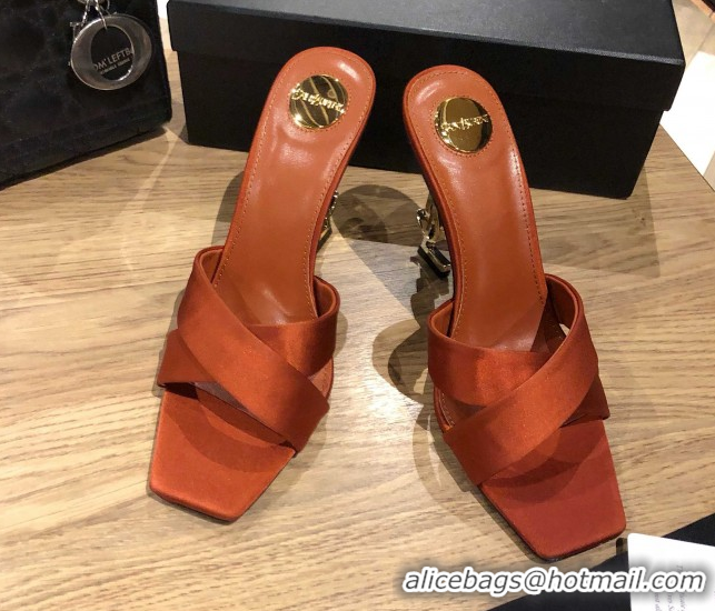 Cheap Price Saint Laurent Ppyum Mules Sandals in Satin Crepe 10.5cm Heel Brown 5052315