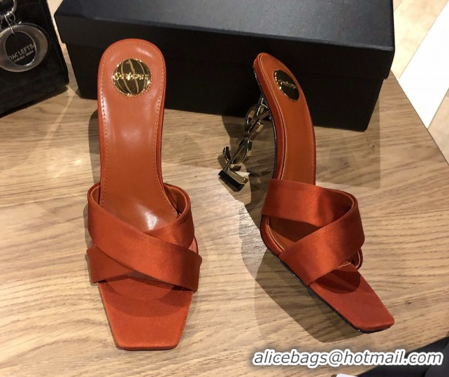 Cheap Price Saint Laurent Ppyum Mules Sandals in Satin Crepe 10.5cm Heel Brown 5052315
