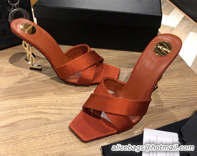 Cheap Price Saint Laurent Ppyum Mules Sandals in Satin Crepe 10.5cm Heel Brown 5052315