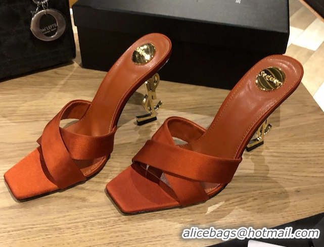 Cheap Price Saint Laurent Ppyum Mules Sandals in Satin Crepe 10.5cm Heel Brown 5052315