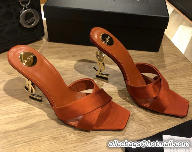 Cheap Price Saint Laurent Ppyum Mules Sandals in Satin Crepe 10.5cm Heel Brown 5052315
