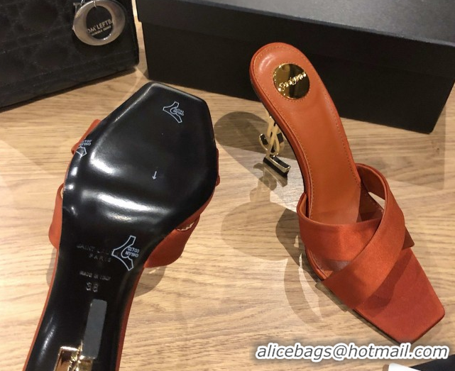Cheap Price Saint Laurent Ppyum Mules Sandals in Satin Crepe 10.5cm Heel Brown 5052315