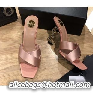 Big Discount Saint Laurent Ppyum Mules Sandals in Satin Crepe 10.5cm Heel Light Pink 5052316