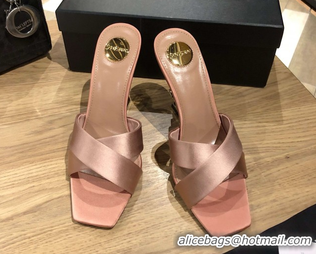 Big Discount Saint Laurent Ppyum Mules Sandals in Satin Crepe 10.5cm Heel Light Pink 5052316
