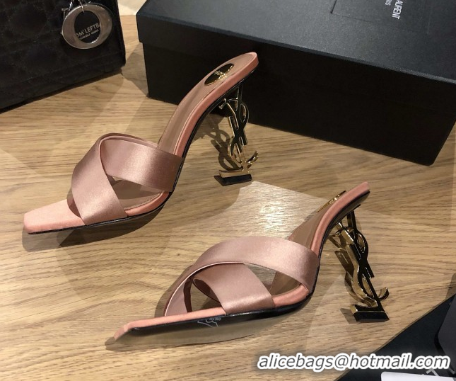 Big Discount Saint Laurent Ppyum Mules Sandals in Satin Crepe 10.5cm Heel Light Pink 5052316