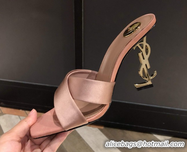 Big Discount Saint Laurent Ppyum Mules Sandals in Satin Crepe 10.5cm Heel Light Pink 5052316