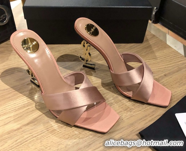 Big Discount Saint Laurent Ppyum Mules Sandals in Satin Crepe 10.5cm Heel Light Pink 5052316