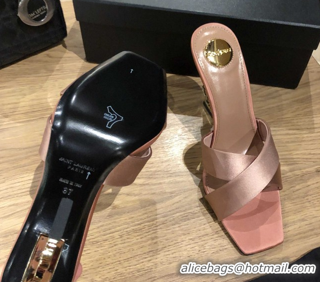 Big Discount Saint Laurent Ppyum Mules Sandals in Satin Crepe 10.5cm Heel Light Pink 5052316