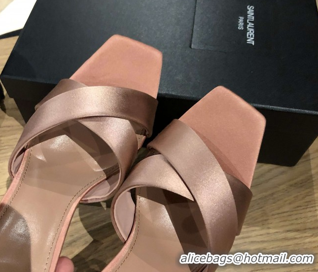 Big Discount Saint Laurent Ppyum Mules Sandals in Satin Crepe 10.5cm Heel Light Pink 5052316