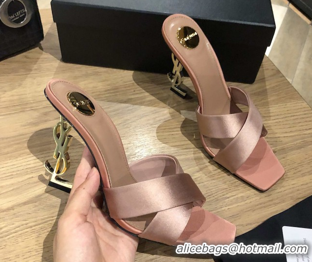 Big Discount Saint Laurent Ppyum Mules Sandals in Satin Crepe 10.5cm Heel Light Pink 5052316