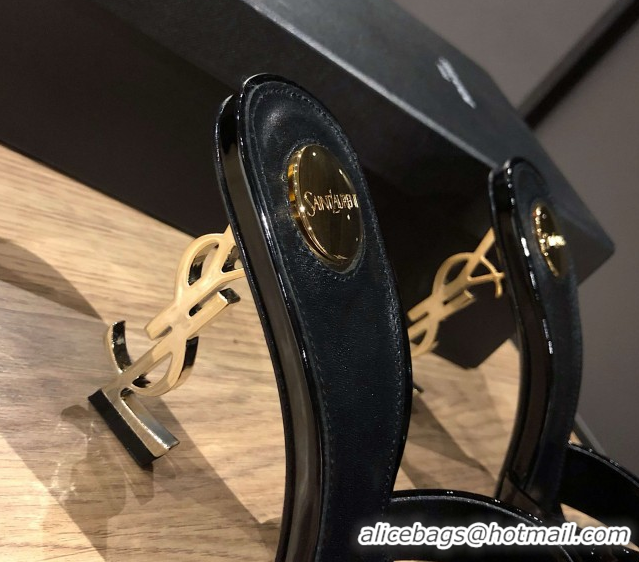 Durable Saint Laurent Ppyum Mules Sandals in Patent Leather 10.5cm Heel Black 5052318