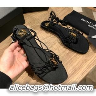 Top Grade Saint Laurent Babylone Sandals in Smooth Leather Black 5052319