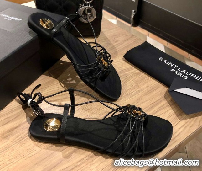 Top Grade Saint Laurent Babylone Sandals in Smooth Leather Black 5052319