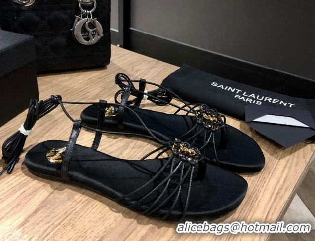 Top Grade Saint Laurent Babylone Sandals in Smooth Leather Black 5052319
