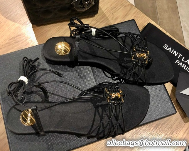 Top Grade Saint Laurent Babylone Sandals in Smooth Leather Black 5052319