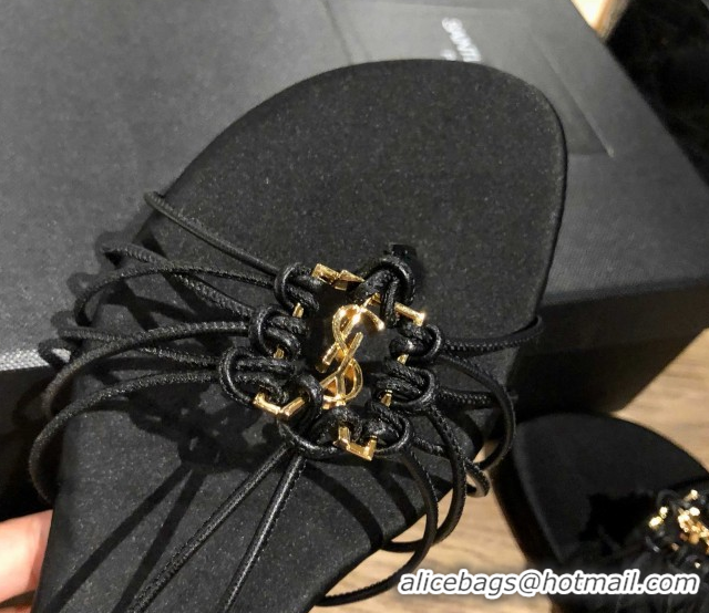 Top Grade Saint Laurent Babylone Sandals in Smooth Leather Black 5052319