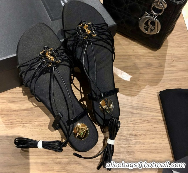 Top Grade Saint Laurent Babylone Sandals in Smooth Leather Black 5052319